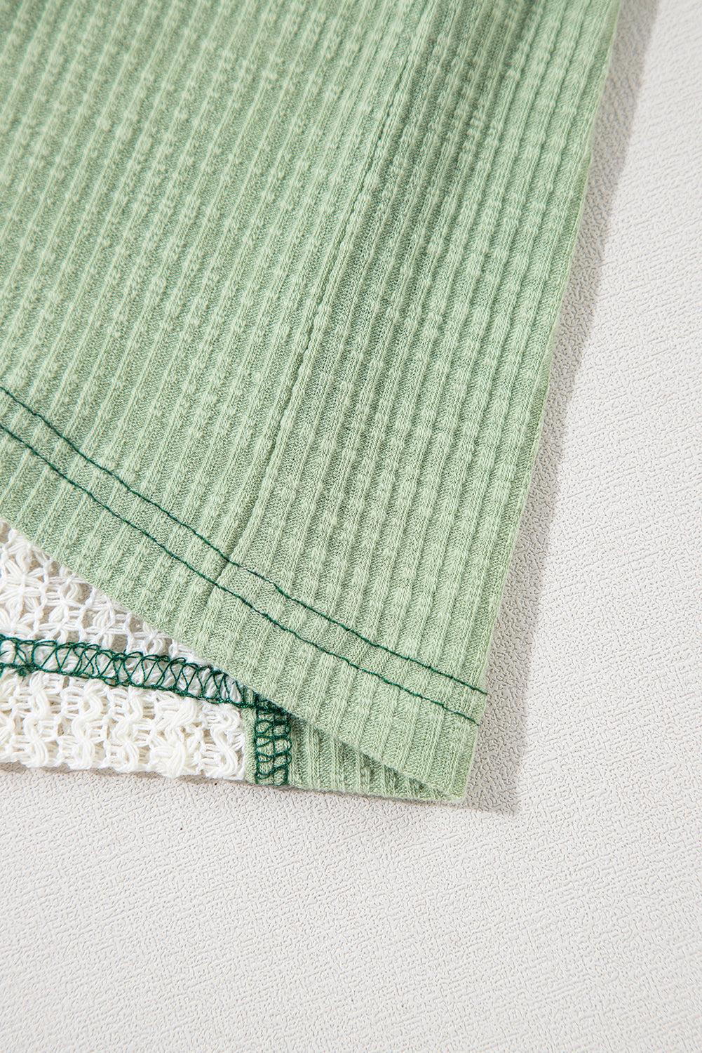 Crochet Detail Exposed Seam High Low Loose Top | Grass Green