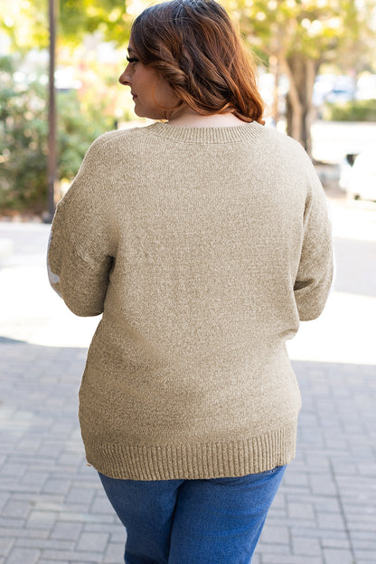 Star Pattern Drop Shoulder Plus Size Sweater | Khaki