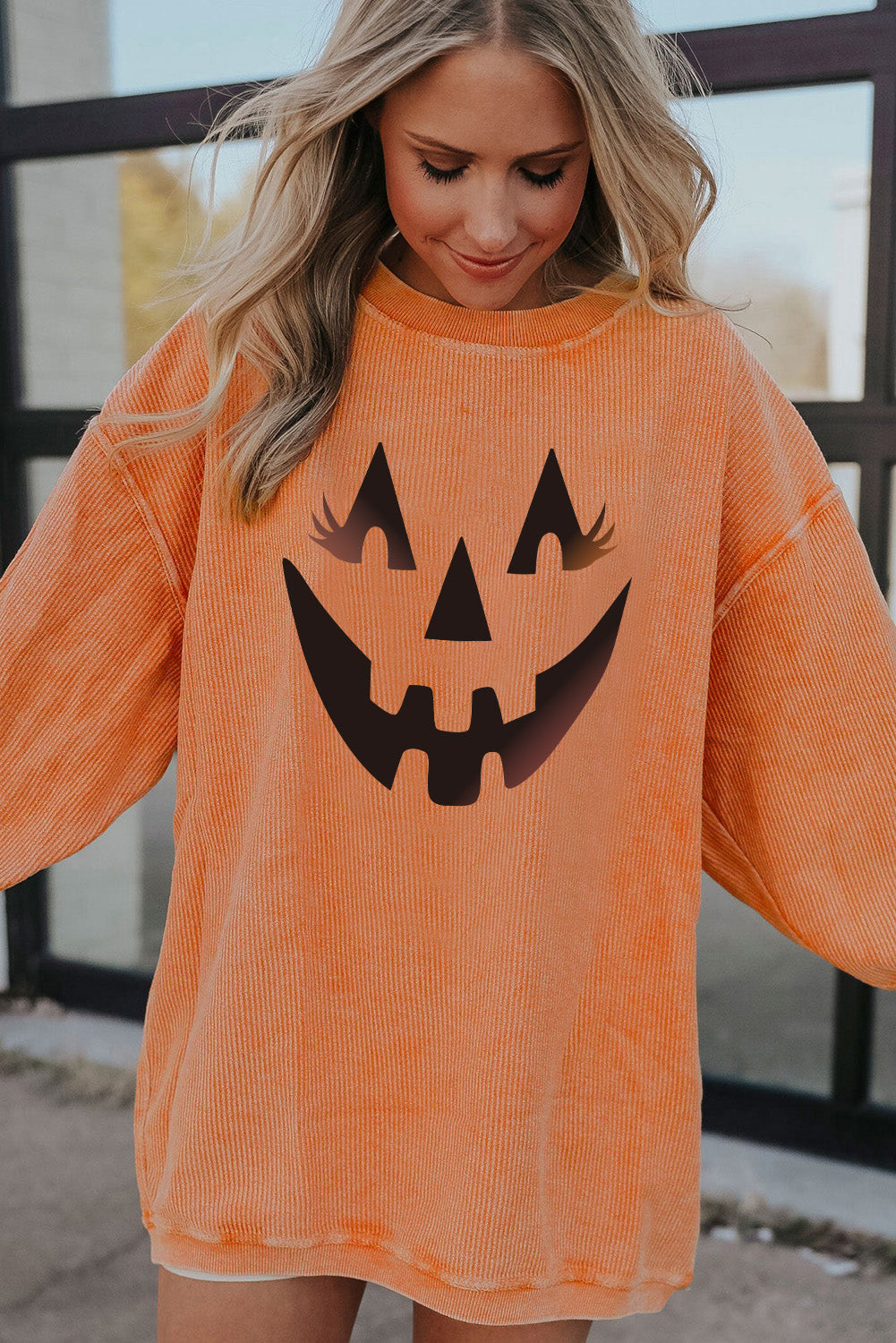 Pumpkin Smile Face Graphic Sweatshirt | Orange