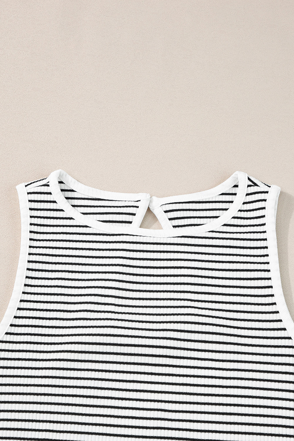 Striped Print Ribbed Knit Sleeveless Top | White