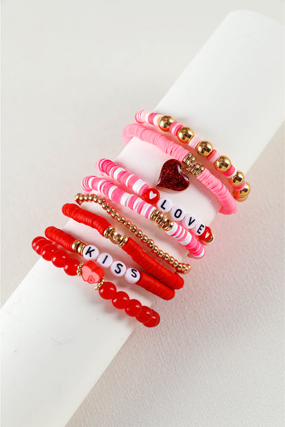 Valentines Love Xoxo Heart Shape Beaded Bracelet Set | Pink