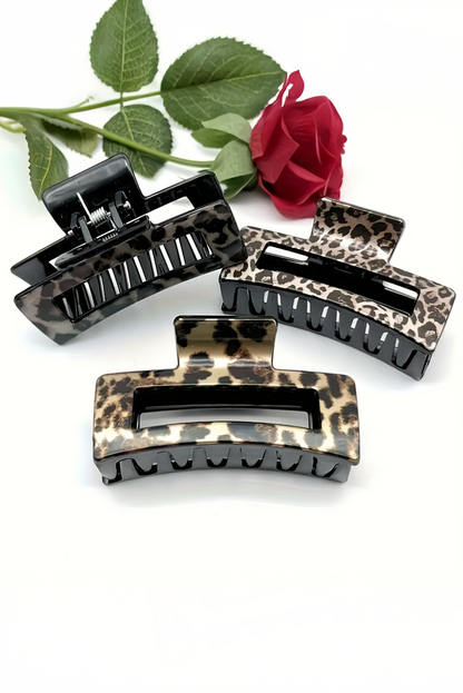 Leopard Print Hollow Out Square Large Hair Claw Clip | Parchment