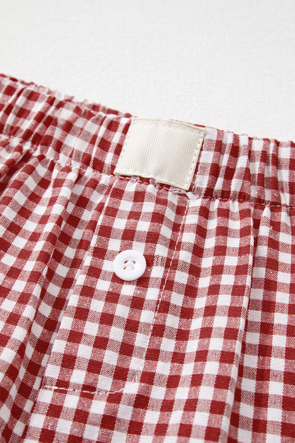 Red Plaid Gingham Printed High Waist Shorts | Red Stripe