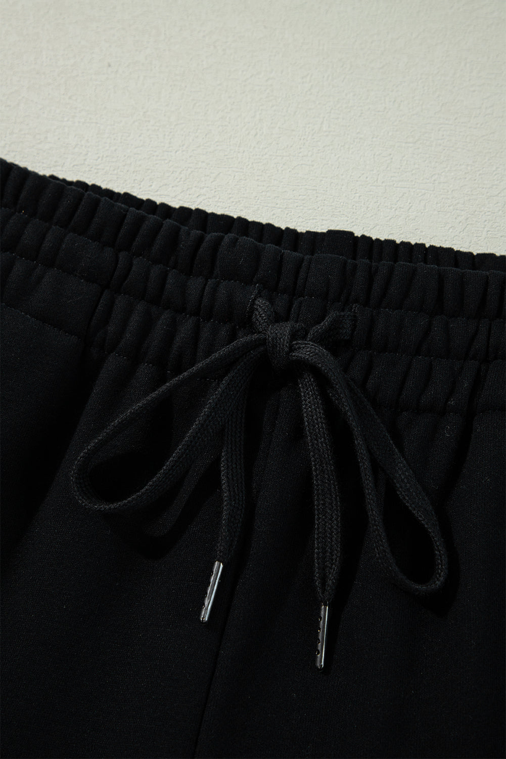 Solid Colour Fleece Lined Drawstring Waist Casual Pants | Black