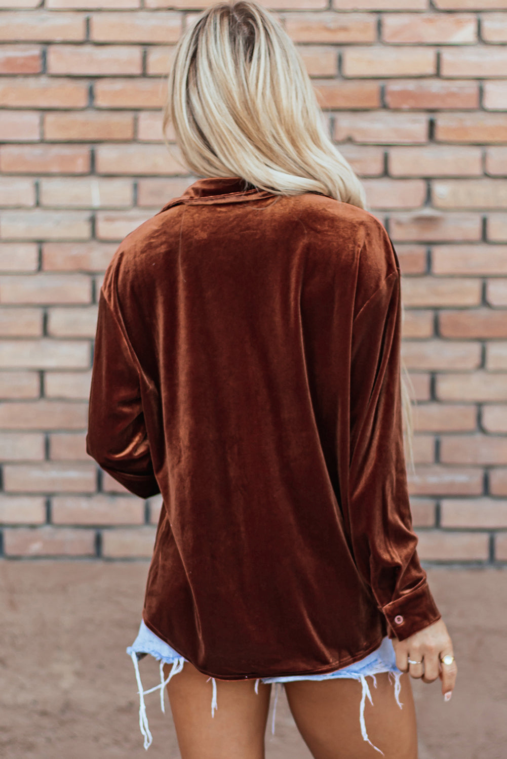 Chest Pocket Velvet Shirt | Chestnut