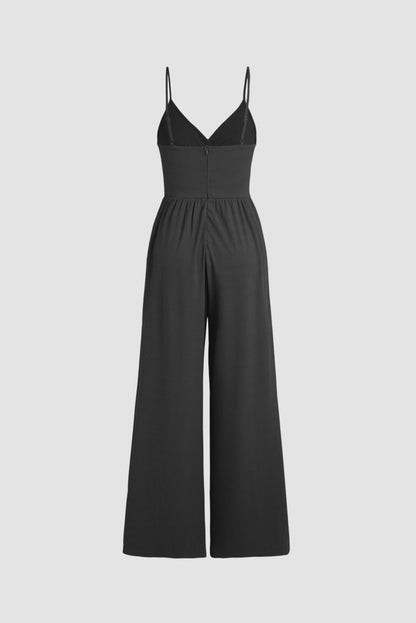 Wide Leg High Waist Sexy V Neck Cami Jumpsuit | Black