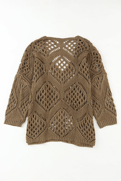 Hollowed Knit V Neck Dolman Sleeve Sweater | Khaki