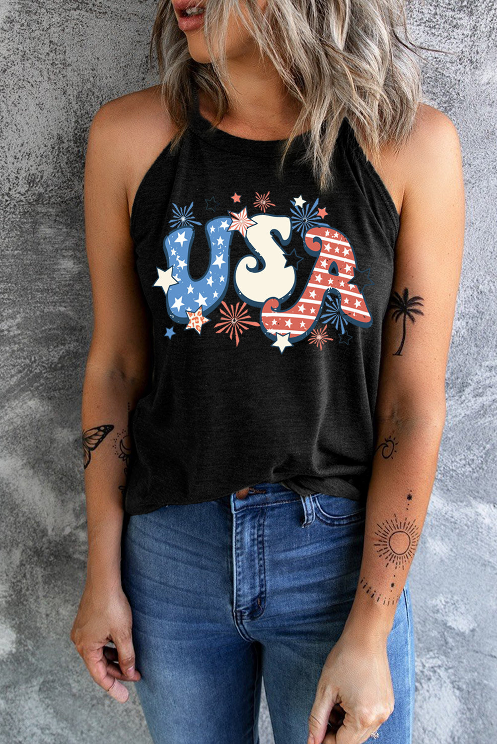 Star Usa Graphic Flag Day Tank Top | Black