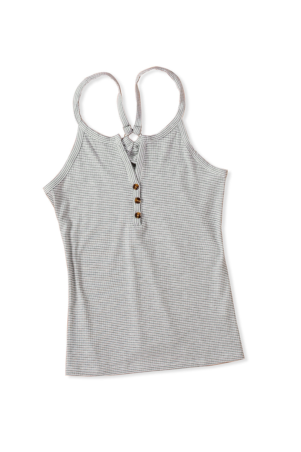 Striped Henley Tank Top | White