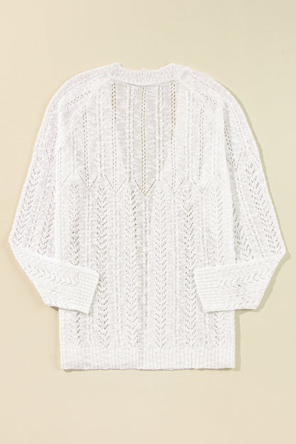 Plus Size Eyelet Knit Open Front Cardigan | White