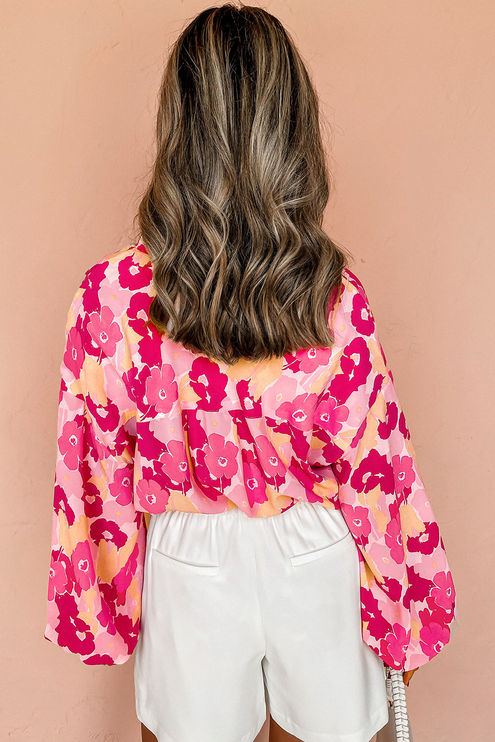 Blooming Floral Print Puff Sleeve Buttoned Shirt | Pink