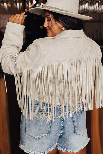 Fringe Plus Size Cropped Jacket | White