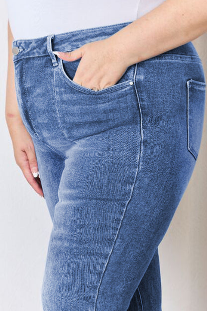 Plus Size Exposed Seam High Waist Flare Jeans | Blue