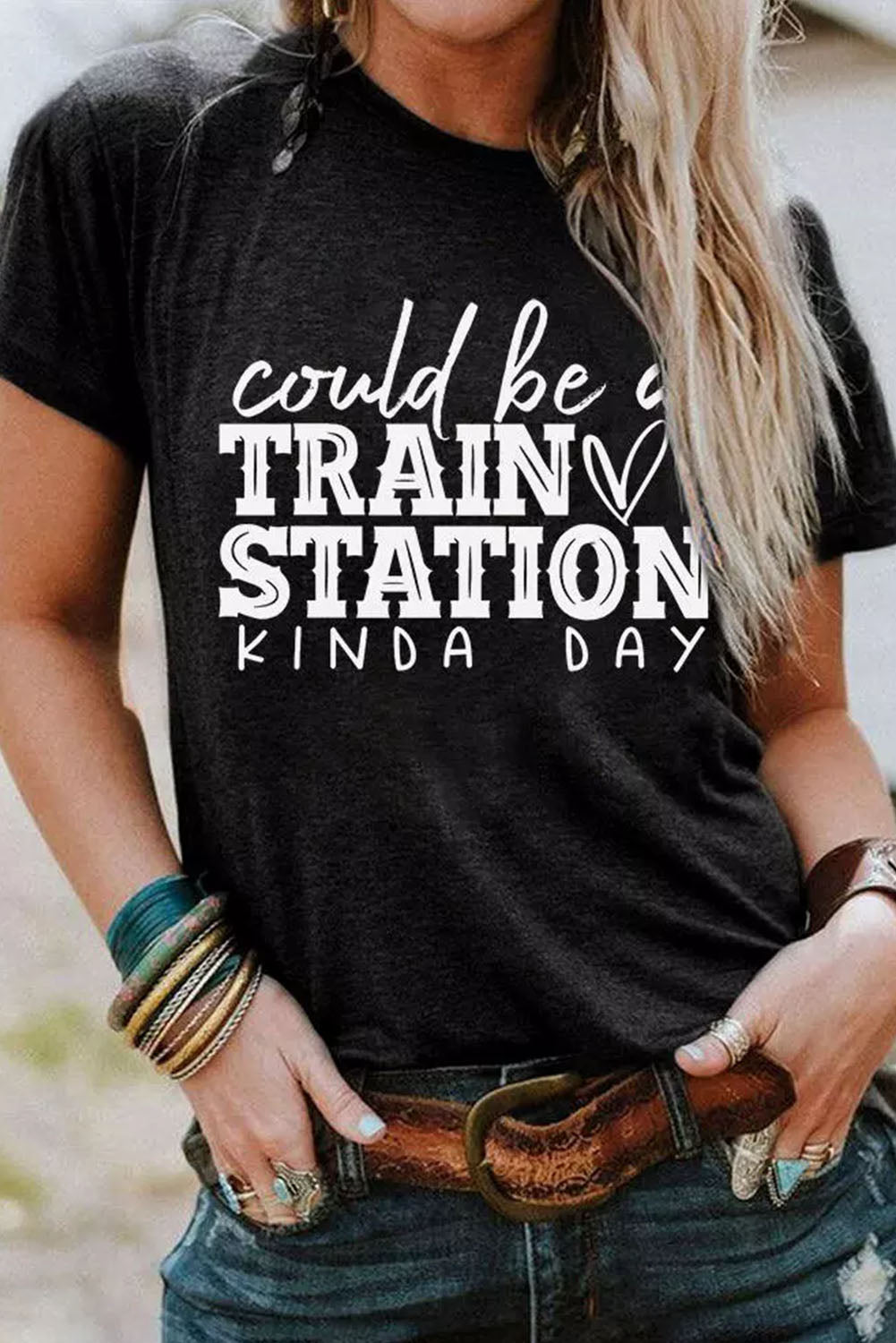 Could Be A Train Station Kinda Day Graphic Tee | Black