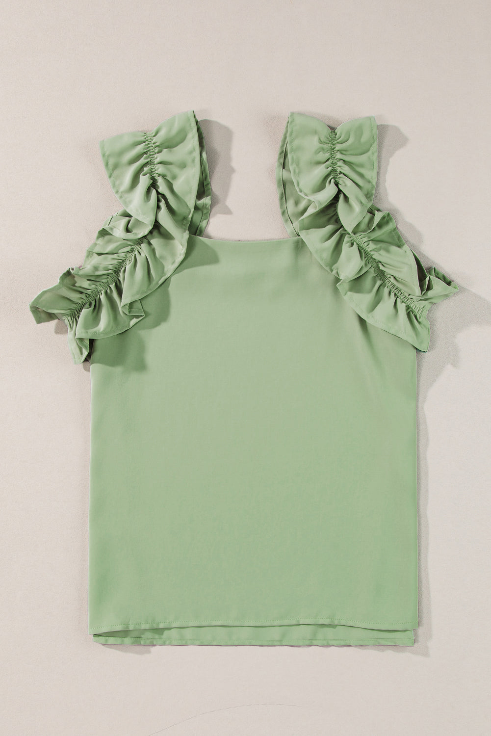 Solid Ruffle Trim Sleeveless Top | Smoke Green