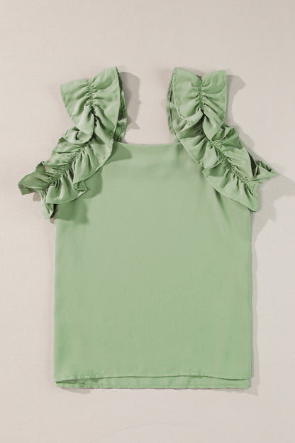 Solid Ruffle Trim Sleeveless Top | Smoke Green