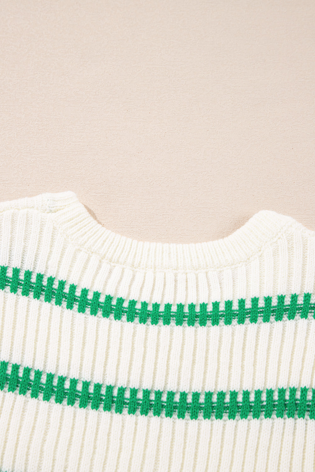 Striped Round Neck Casual Sweater Vest | Bright Green