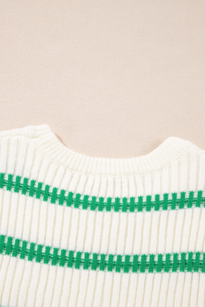 Striped Round Neck Casual Sweater Vest | Bright Green