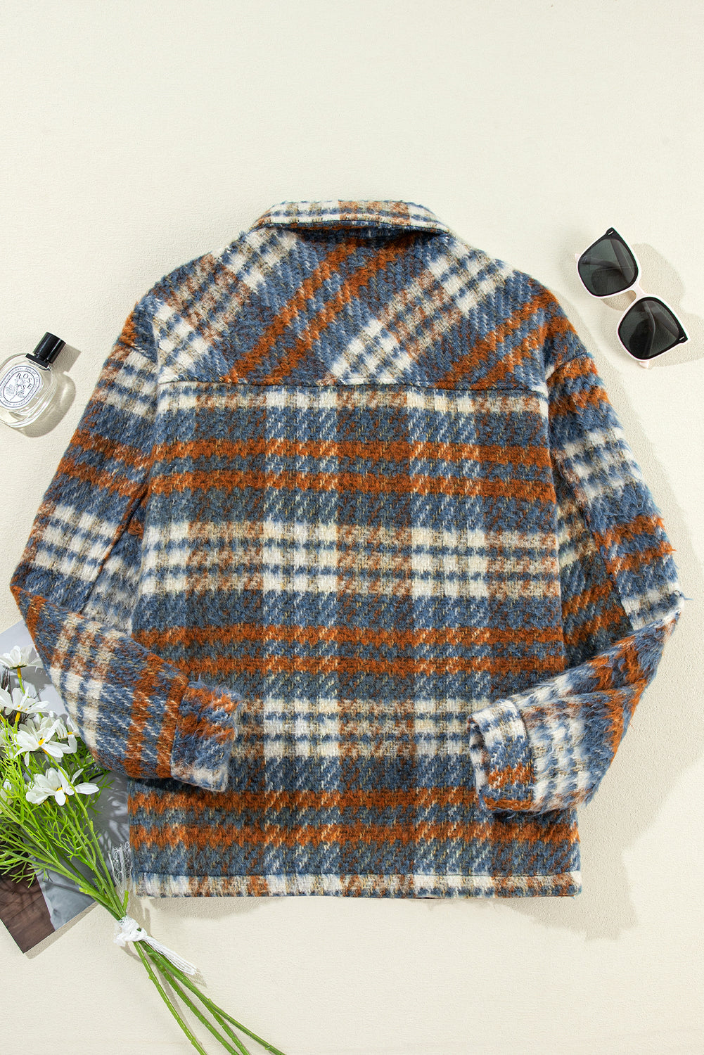 Plaid Print Chest Pockets Turn Down Collar Shacket | Cinnamon