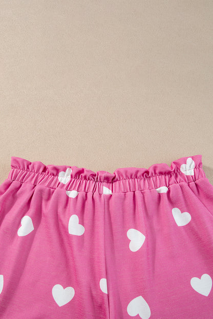 Valentine Heart Print Long Sleeve Tee And Shorts Lounge Set | Pink