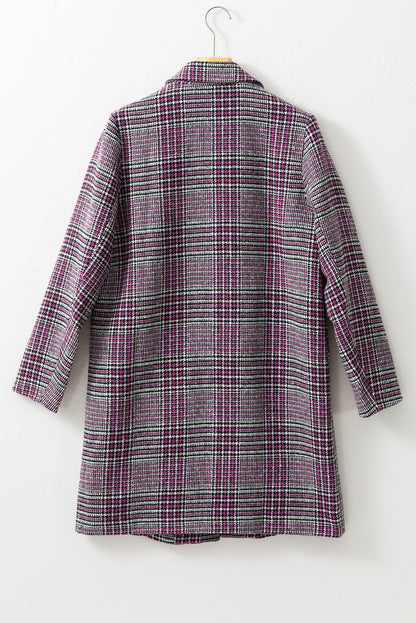 Plaid Lapel Collar One Button Midi Coat | Pink