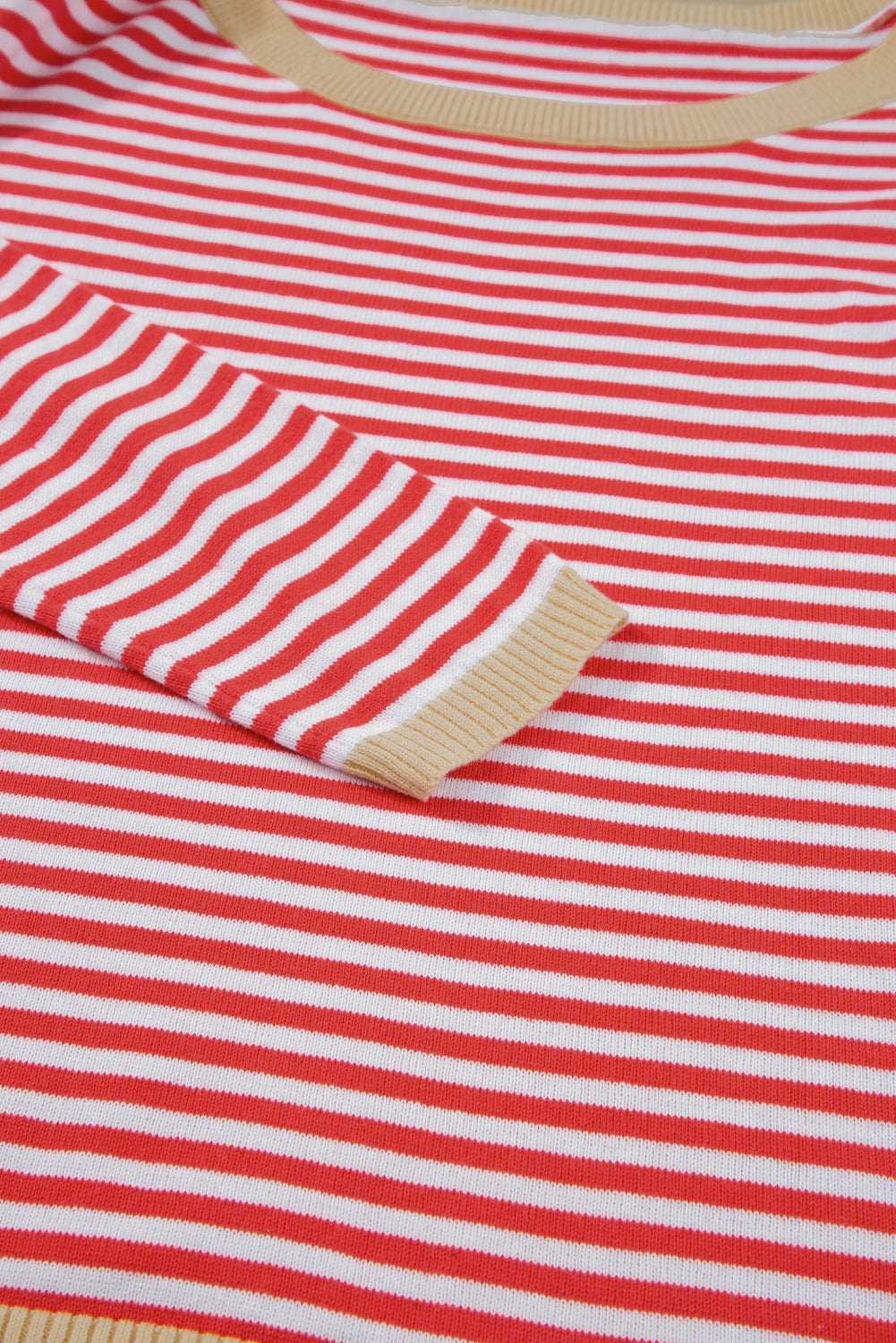 Contrast Trimmed Striped Drop Shoulder Sweater | Fiery Red