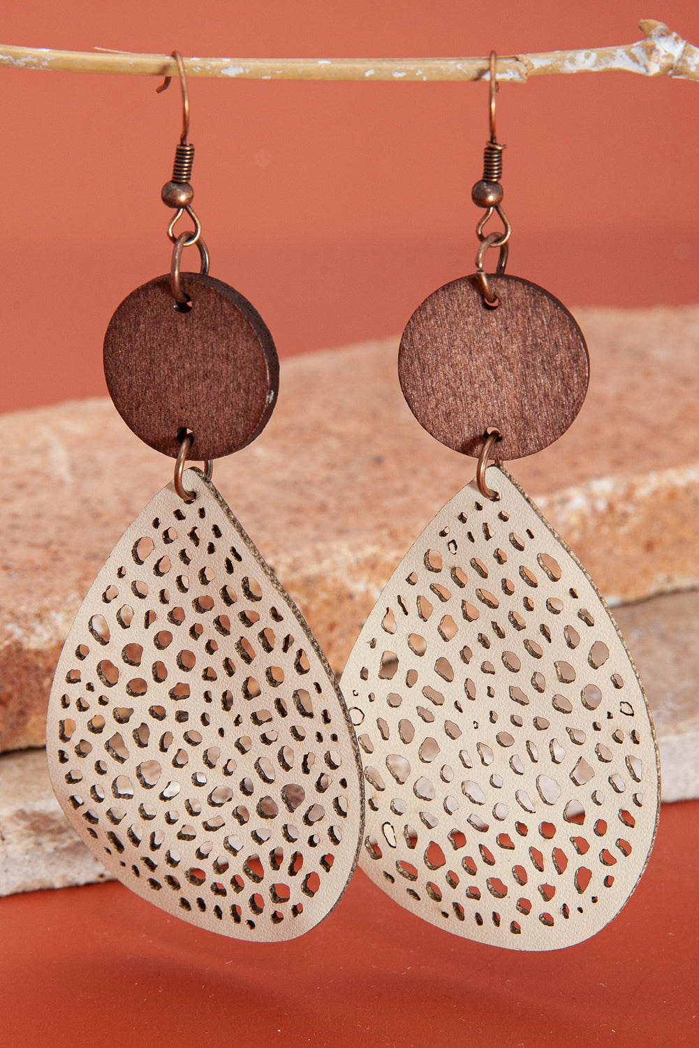 Colourblock Cut-Out Water Drop Hook Earrings | Apricot