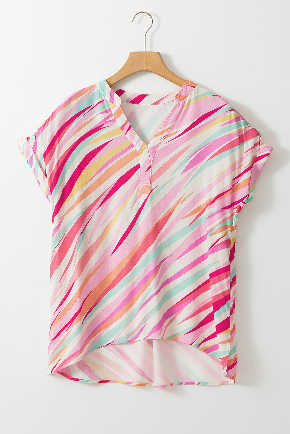 Abstract Print High Low Short Sleeve Blouse | Multicolour