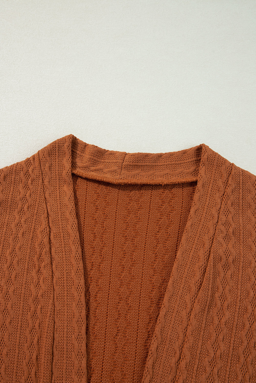 Textured Knit Side Pockets Open Front Cardigan | Chestnut