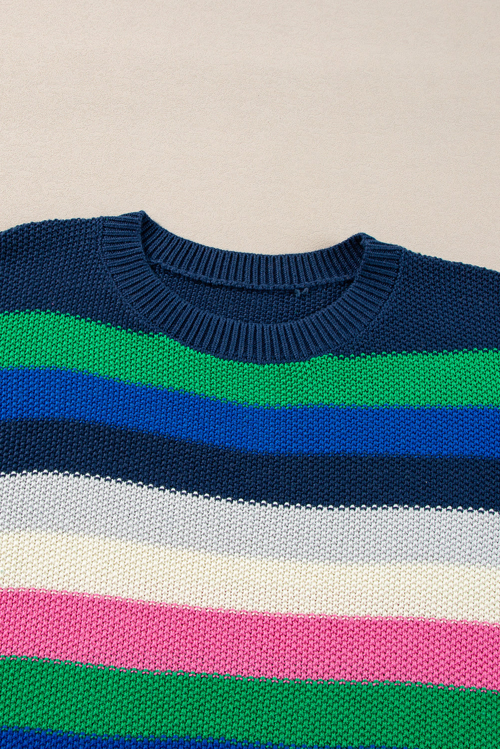 Rainbow Striped Crew Neck Drop Shoulder Sweater | Bright Green