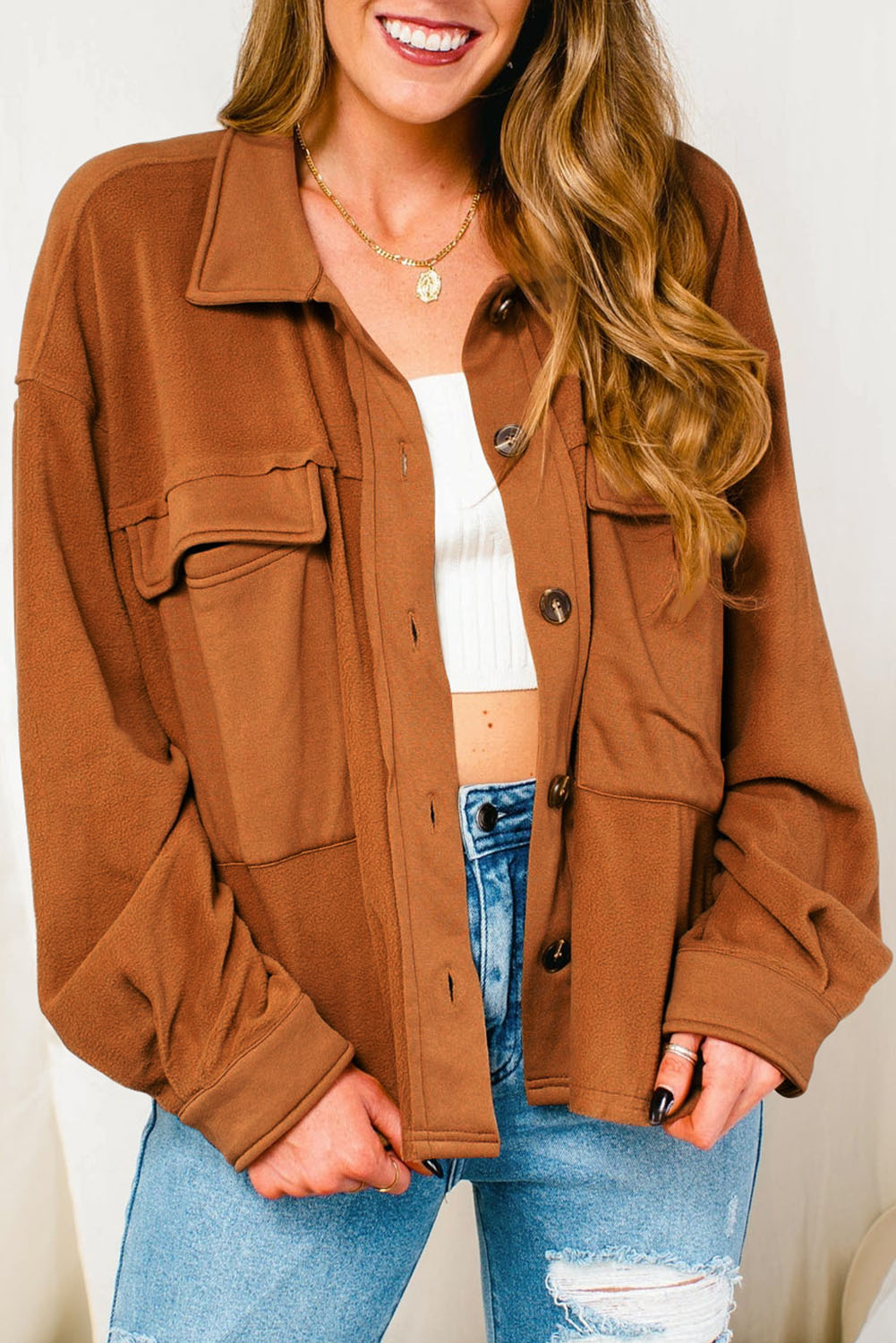 Brown Flap Pocket Buttoned Jacket