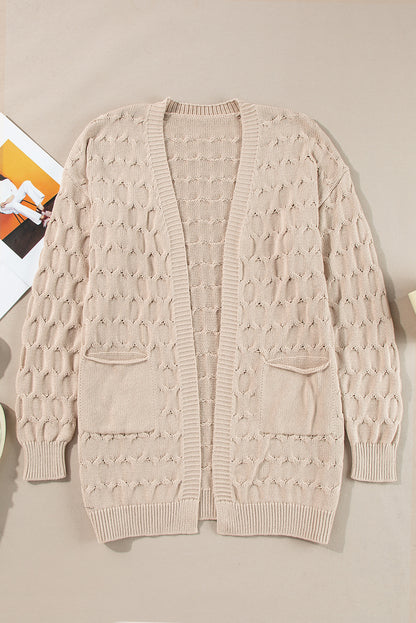 Cable Knit Eyelet Side Pockets Baggy Cardigan | Jet Stream