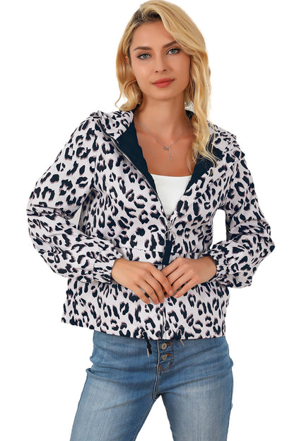 Zip Up Collared Hooded Windbreaker | Leopard