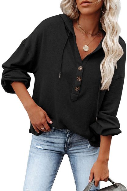 Buttoned High And Low Hem Hoodie | Black