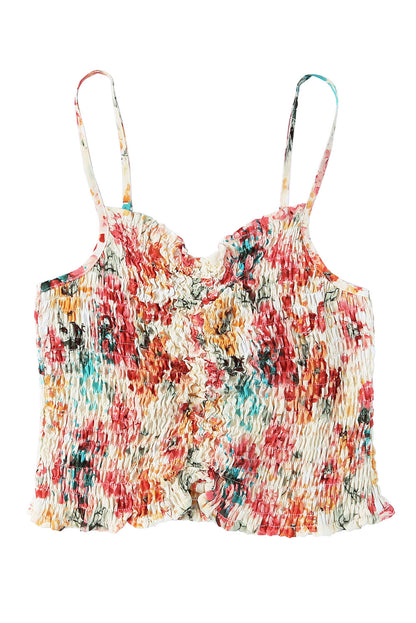 Floral Print Smocked Ruched Tank Top | Apricot