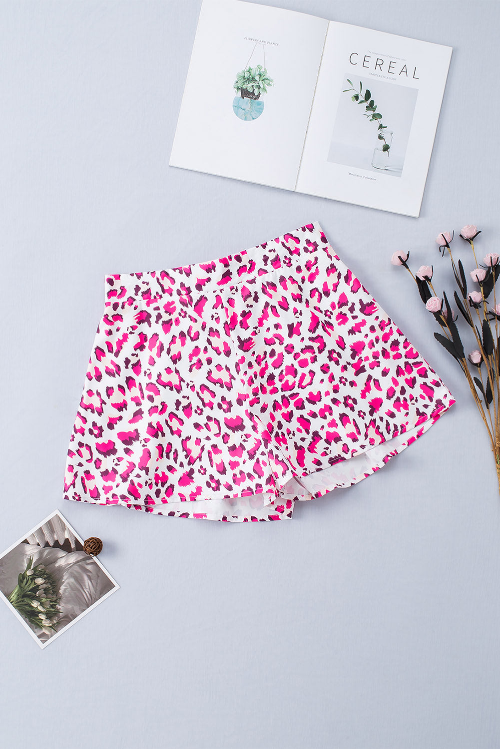 Leopard Print Flutter Casual Shorts | Rose