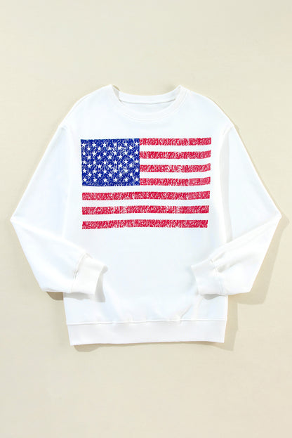 American Flag Graphic Drop Shoulder Loose Sweatshirt | White