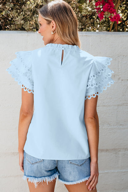 Layered Ric Rac Cap Sleeve Filled Neck Blouse | Beau Blue