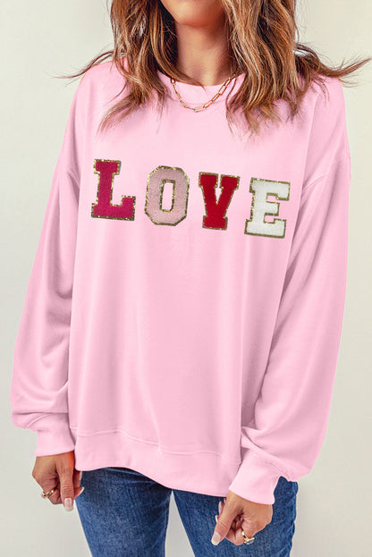 Valentine Love Chenille Embroidered Sweatshirt | Pink