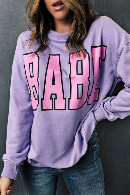 Babe Letter Graphic Pullover Sweatshirt | Gray