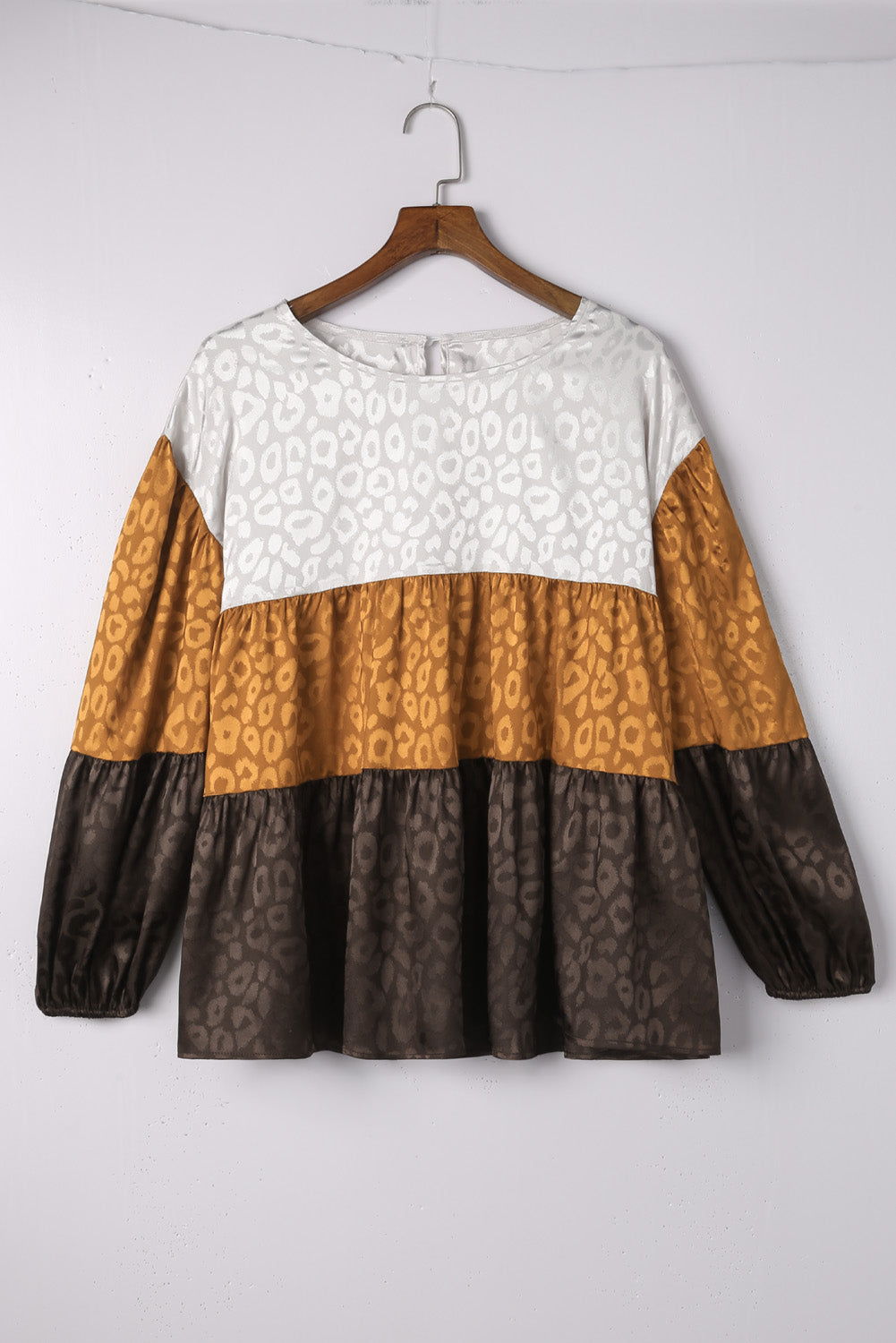 Colour Block Balloon Sleeve Blouse | Leopard