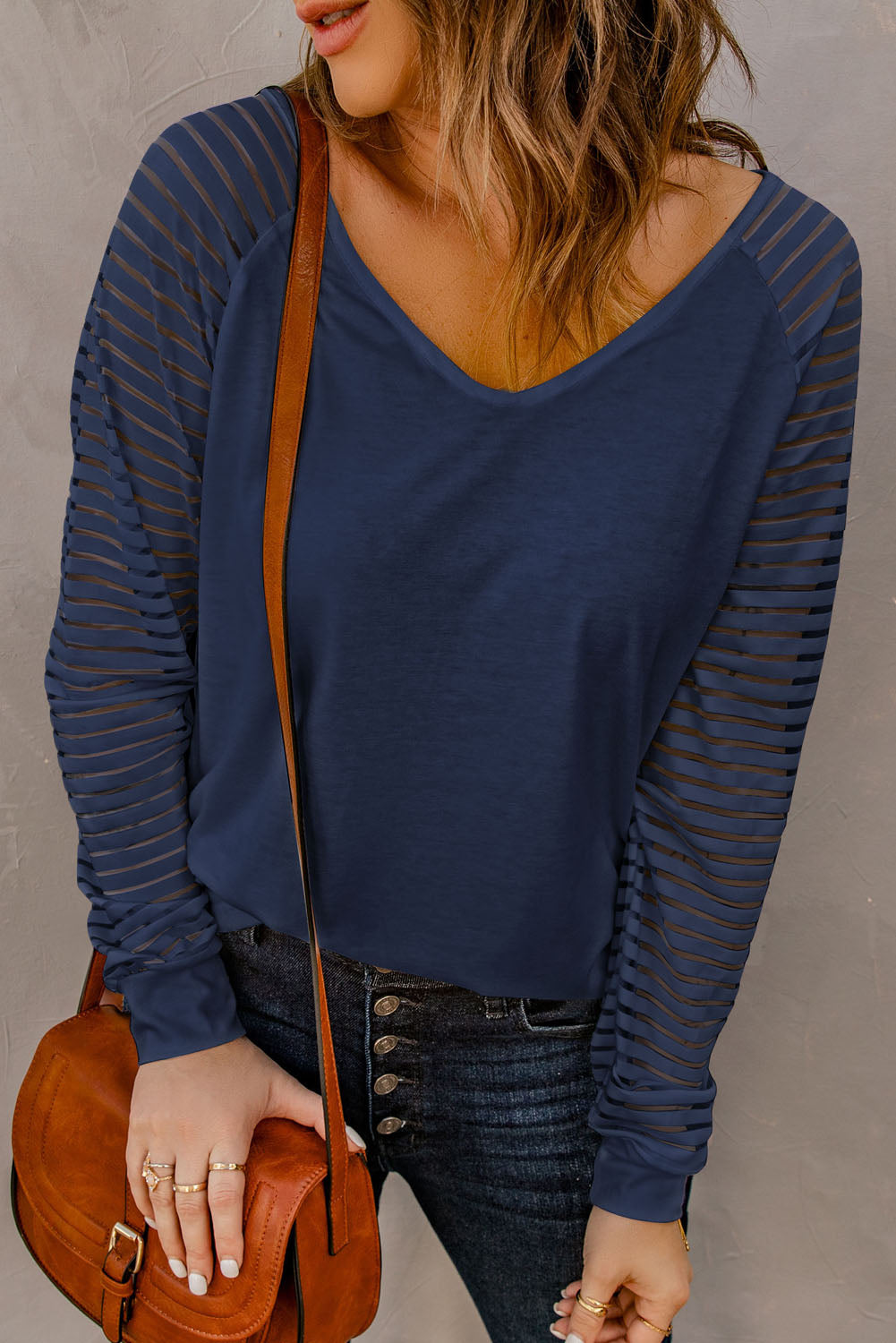 Blue Sheer Stripe V-Neck Top