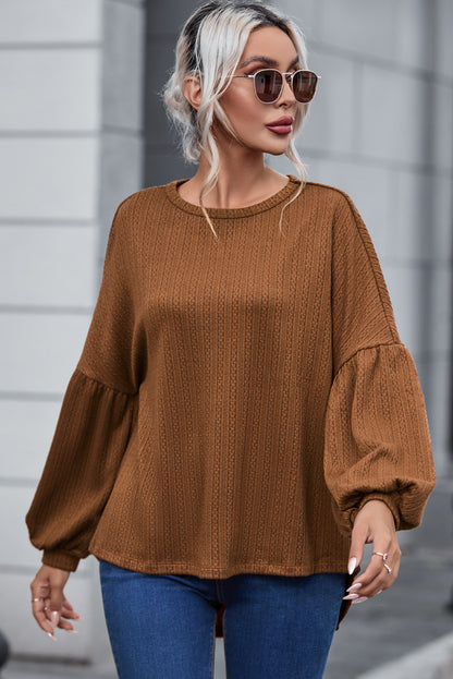 Faux Knit Jacquard Puffy Long Sleeve Top | Orange