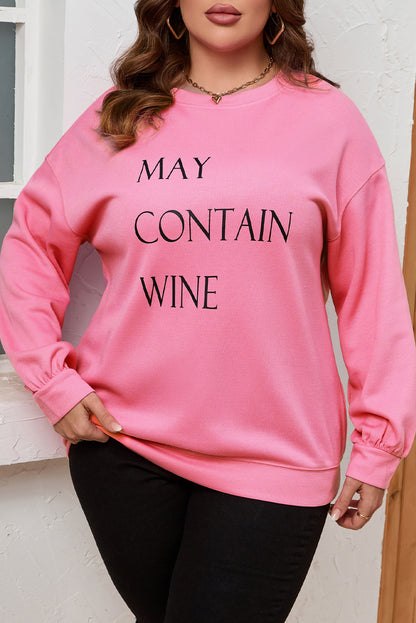 May Contain Wine Crew Neck Plus Size Sweatshirt | Pink