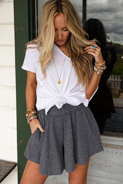 Elastic Waist Culotte Shorts | Gray