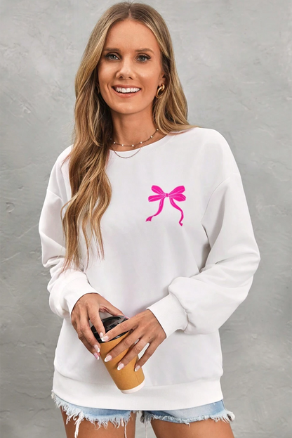 Sweet Bow Printed Valentines Graphic Sweatshirt | White