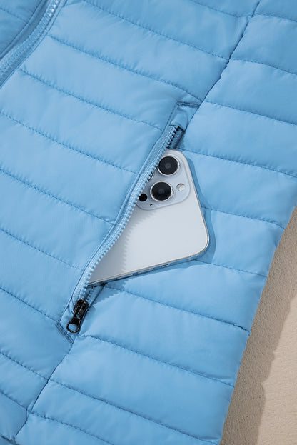 Solid Colour Quilted Zip-Up Puffer Jacket | Myosotis