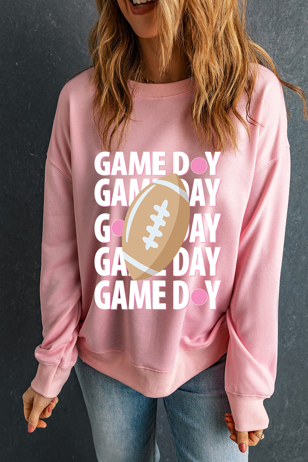 Game Day Rugby Football Graphic Pullover Sweatshirt | Pink