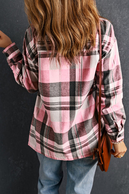 Plaid Button Up Patch Pocket Shirt | Pink