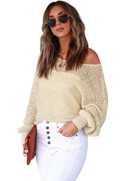 Sheer Openwork Knit Sweater | Apricot